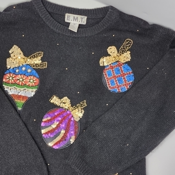 E.M.T Sequin Silk Angora Lambswool  Christmas‎ Ugly Sweater Size Medium - Picture 2 of 15